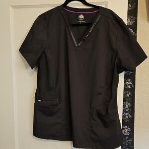 Two Healing Hands Pewter Scrub Top with Pockets